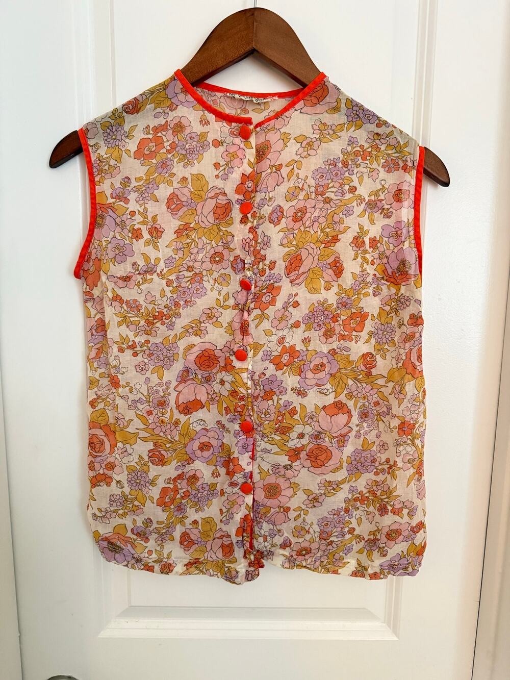 Vintage Sheer 70s Retro Floral Delicate Sleeveless Blouse Size XS